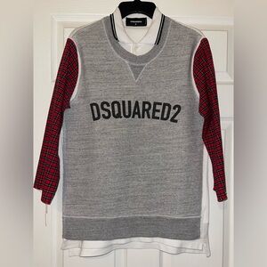 DSQUARED2 mens Gray and Red Plaid Long Sleeve Shirt